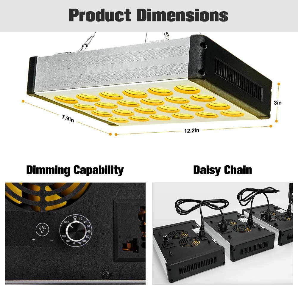 168LED 1000W AC90-260V Full Spectrum LED Grow Light for Indoor Plants, Daisy Chain, Dimmable Knob, Sunlike Plant Grow Light Veg Seedings and Flower