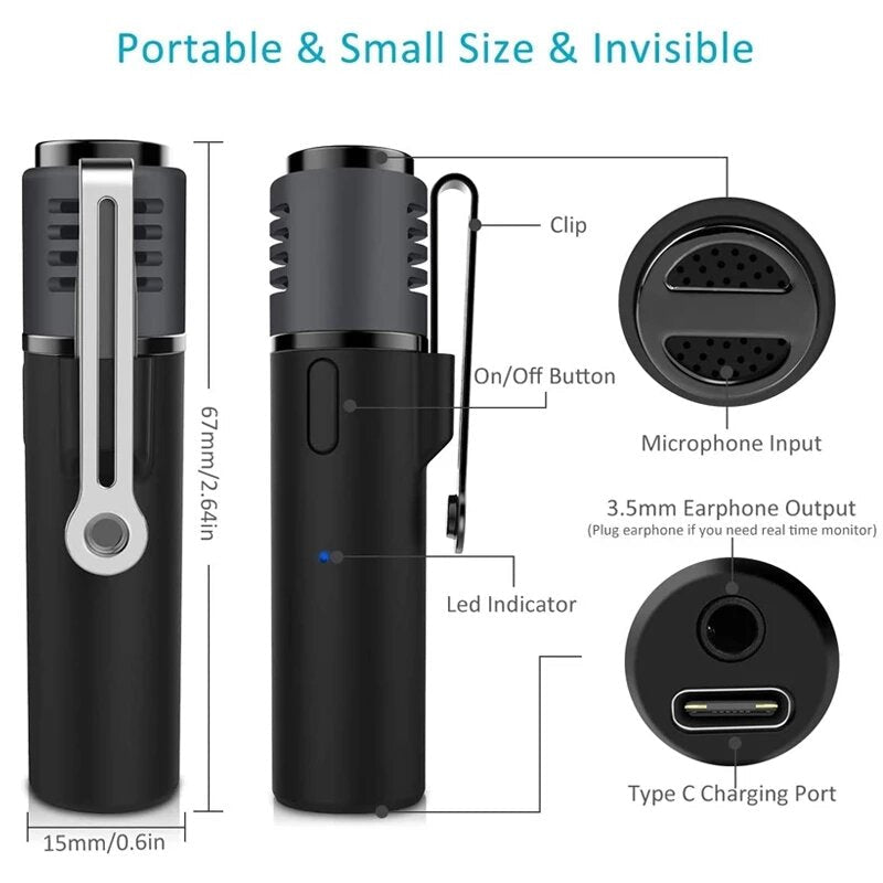 Lavalier Lable Bluetooth Wireless Microphone Smartphone Vlog Mic ZealSound Audio Video Real-Time Recording