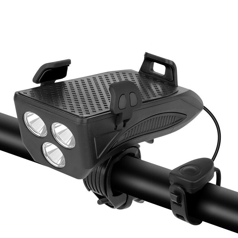 4-in-1 400LM Bike Light + USB Horn Lamp + Phone Hold + Power Bank 3 Modes LED Headlight 5 Modes Horn Waterproof Cycling Bicycle