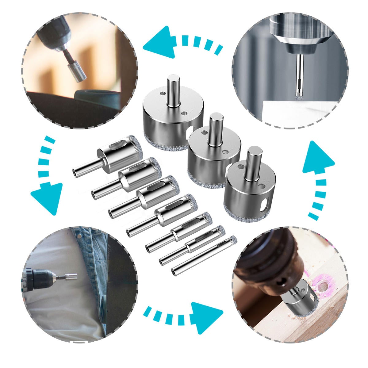 10pcs Diamond Drill Bit Set 6mm to 30mm Diamond Tools Hole Saw Cutter for Glass