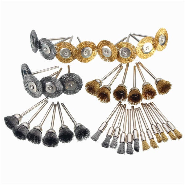 36pcs 3.175mm Shank Copper Steel Wire Polishing Wheel Brush for Dremel