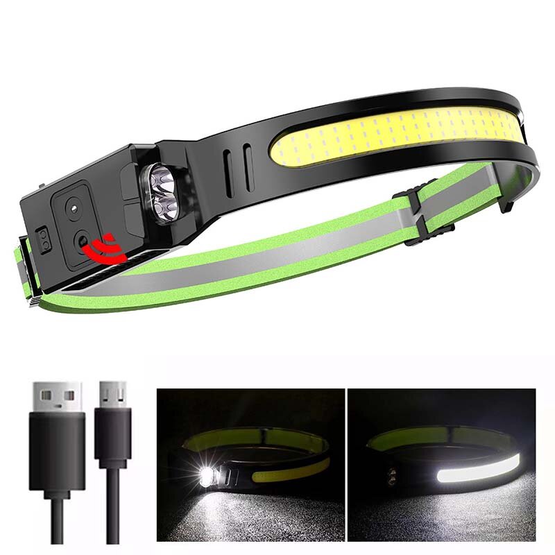350LM COB LED Induction Riding Headlamp USB Rechargeable Waterproof 5 Modes Light Torch For Running Fishing Hunting Outdoor Work Light