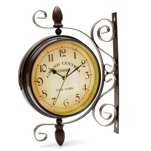 Rotating Double Side Wall Clock Garden Indoor & Outdoor Station Wall Mounted With Bracket