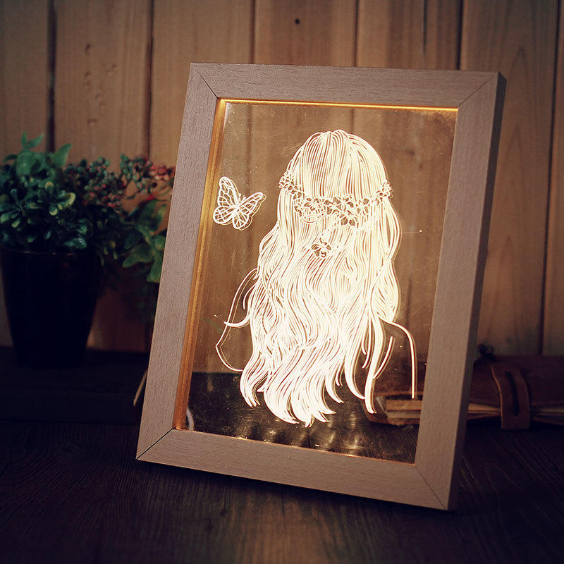 3D Photo Frame Illuminative LED Night Light Wooden Girl Christmas USB Lamp