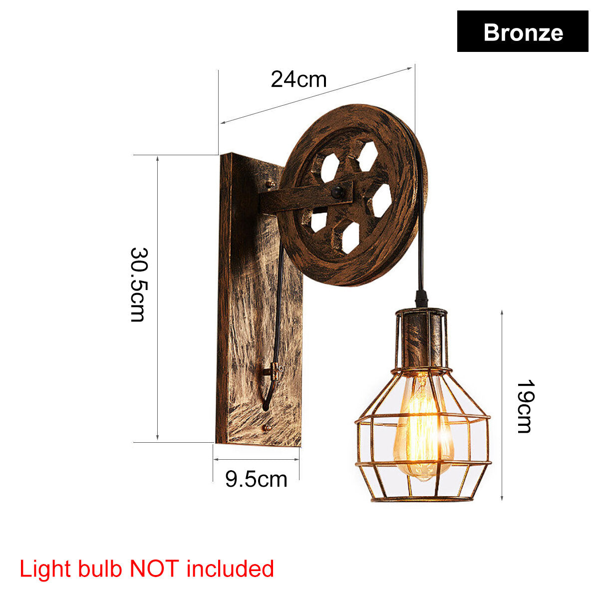 Adjustable Iron Wall Lamp Lifting Pulley Sconce Light Indoor 4 Color Without Light Bulb