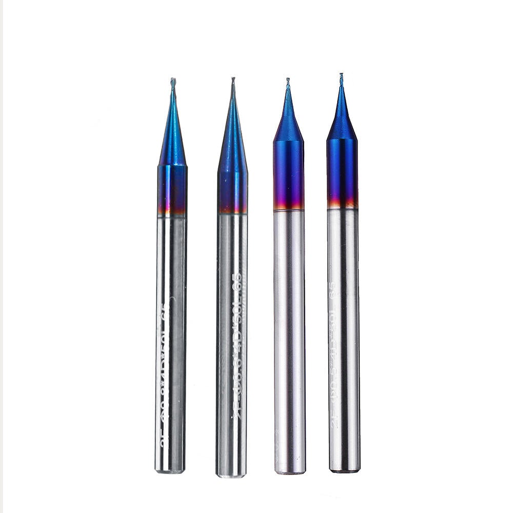 4pcs 2 Flutes HRC65 Milling Cutter 0.5-0.9mm Nano Blue Coating Carbide End Mill