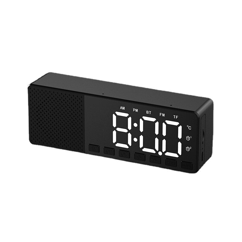 Bluetooth 5.0 Speaker Alarm Clock FM Radio Brightness Adjustable Multiple Play Modes LED Display 360 Surround Stereo Sound 2200mAh Battery Life