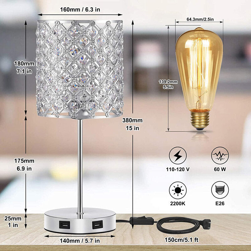 USB Rechargeable Crystal Desk Lamp Touch Dimming BedsideLights Bedroom LED Night Light with Light Source