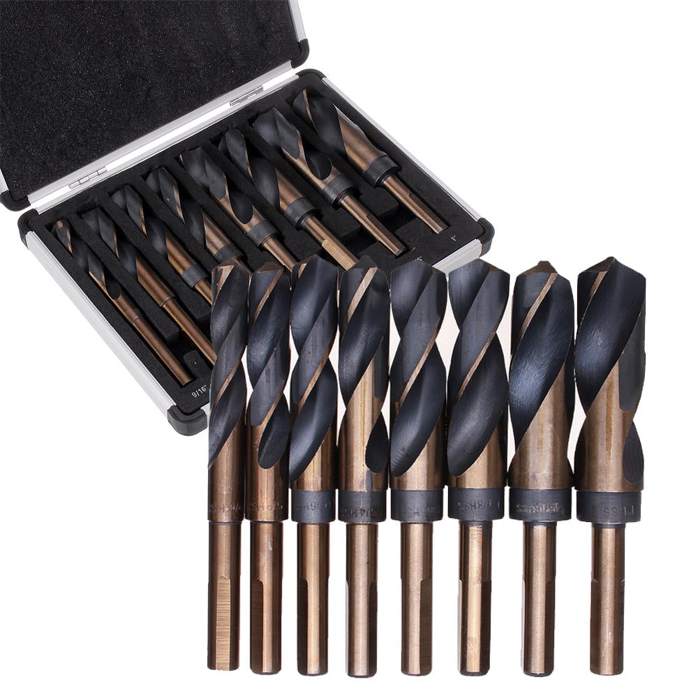 8pcs 1/2 Inch Shank HSS 4241 Twist Drill Bit Set 9/16 to 1 Inch Twist Drill for Wood Metal
