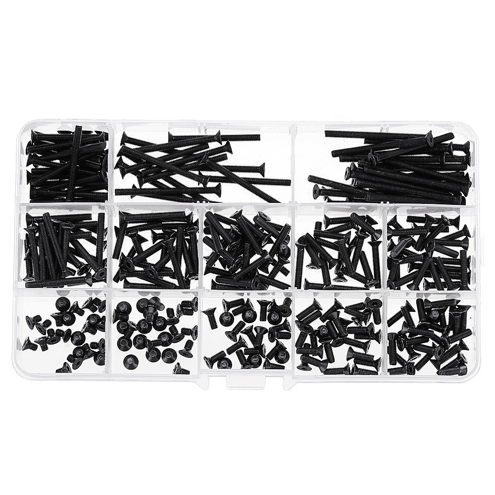 260Pcs M3 10.9 Grade Carbon Steel Hex Socket Flat Countersunk Head Screw Bolts Assortment Set