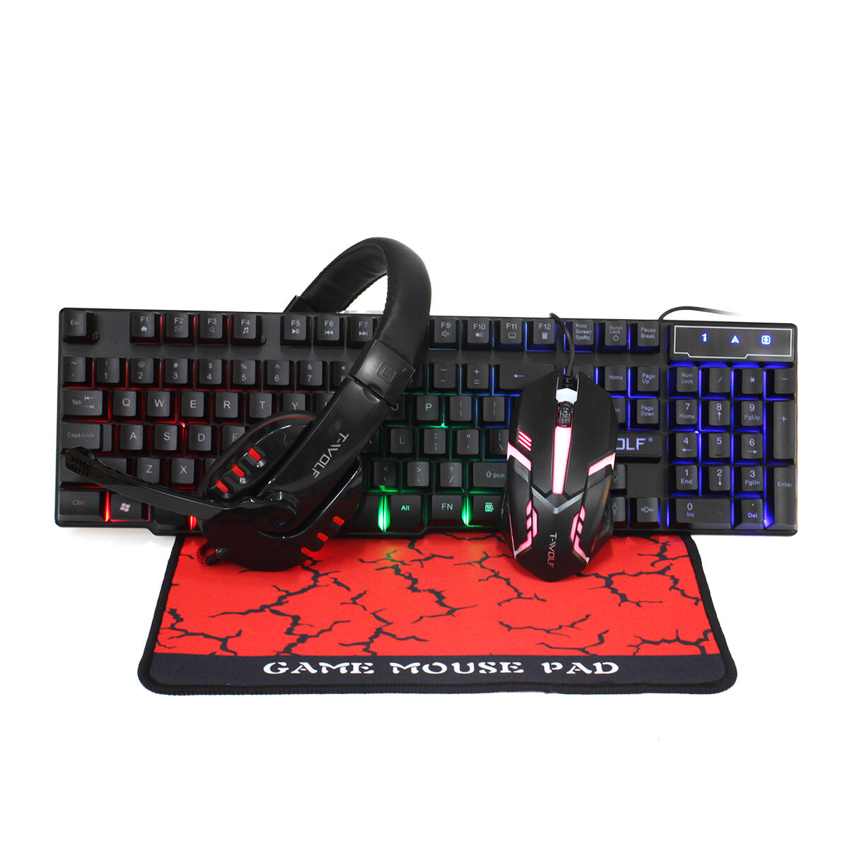 4-in-1 Keyboard Mouse Headset Mouse Pad Set Gaming Kit