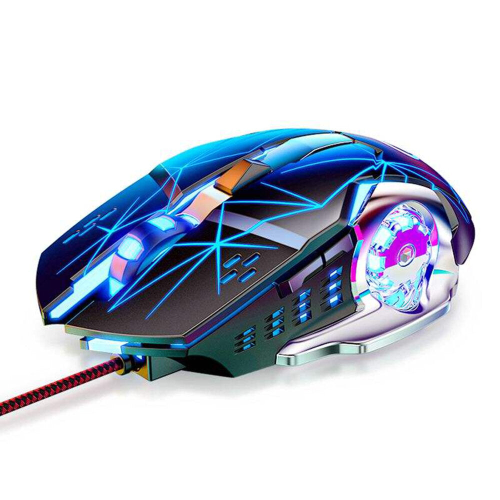 Gaming Mouse 6 Buttons Adjustable 1200-3600DPI Colorful Breathing Light Sound/Silent USB Wired Mouse