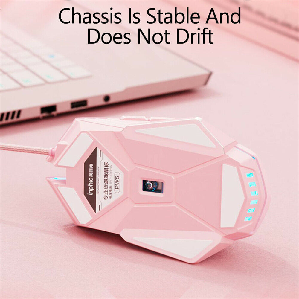 Wired Gaming Mouse Pink/ Black Gaming Mouse 7 Programmable Buttons Silent Click 4 Levels Adjustable DPI Mice for PC Laptop