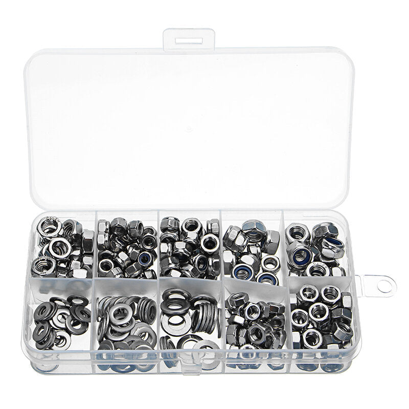 255pcs Stainless Steel Nylon Insert Hex Lock Nuts Full Nuts Washers Assortment Kit M4 M5 M6