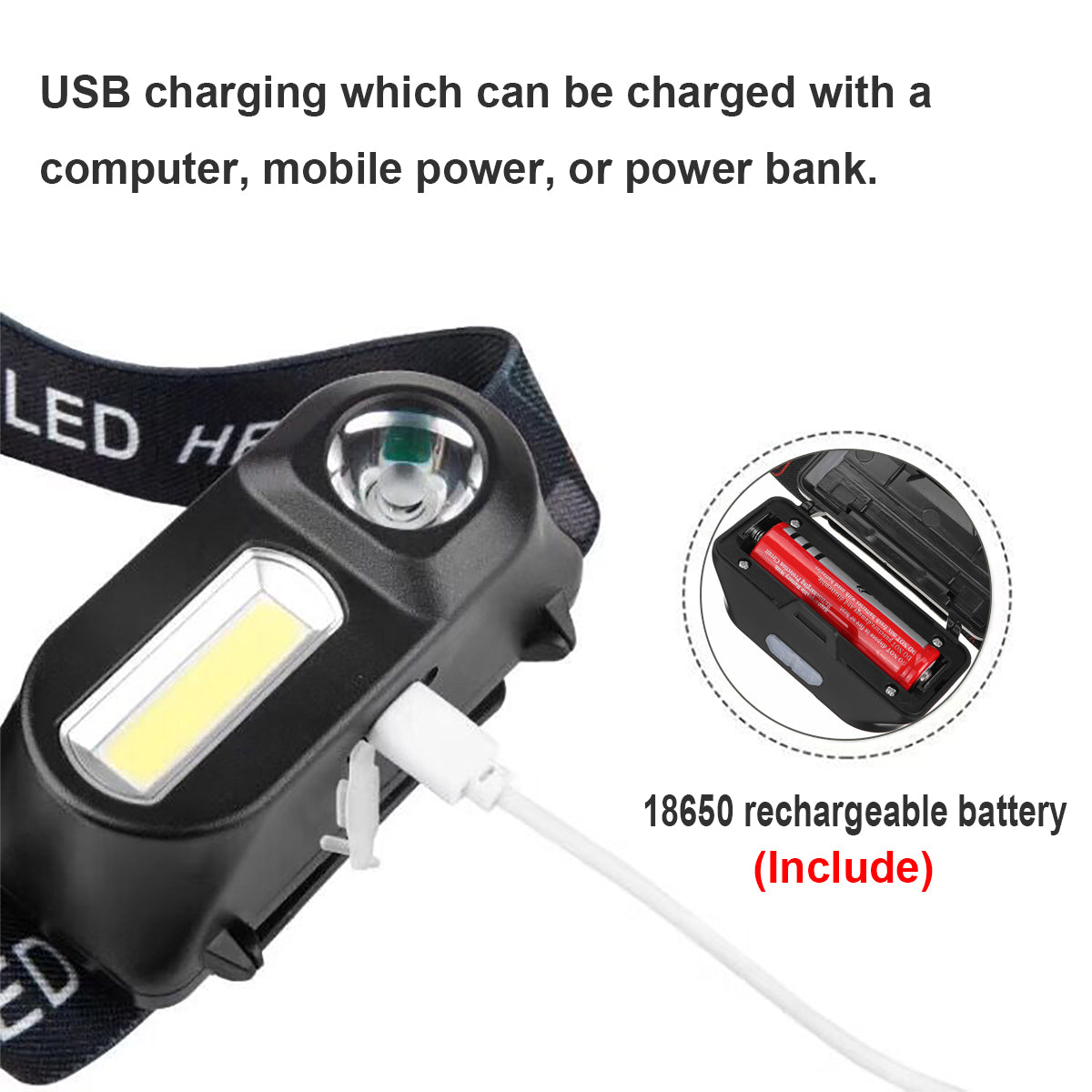 USB Rechargeable COB Headlamp Running Camping Fishing Cycling Flashlight Sensor Work Light