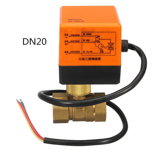 DN15/DN20 220V 4W Electrical Motorized Ball Valve 2 Way 3 Wire Brass Valves