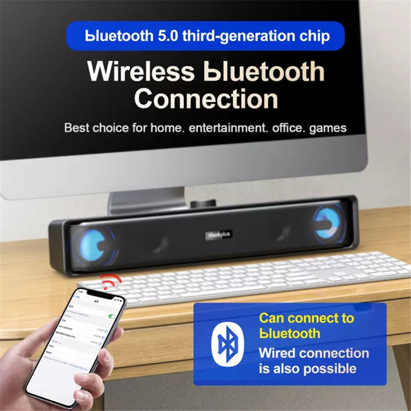 Desktop Speaker 6D Stereo Surround Sound Subwoofer Two Dual Bass Bluetooth V5.0 Thinkplus Speaker USB 3.5mm Wired Soundbar Music Player