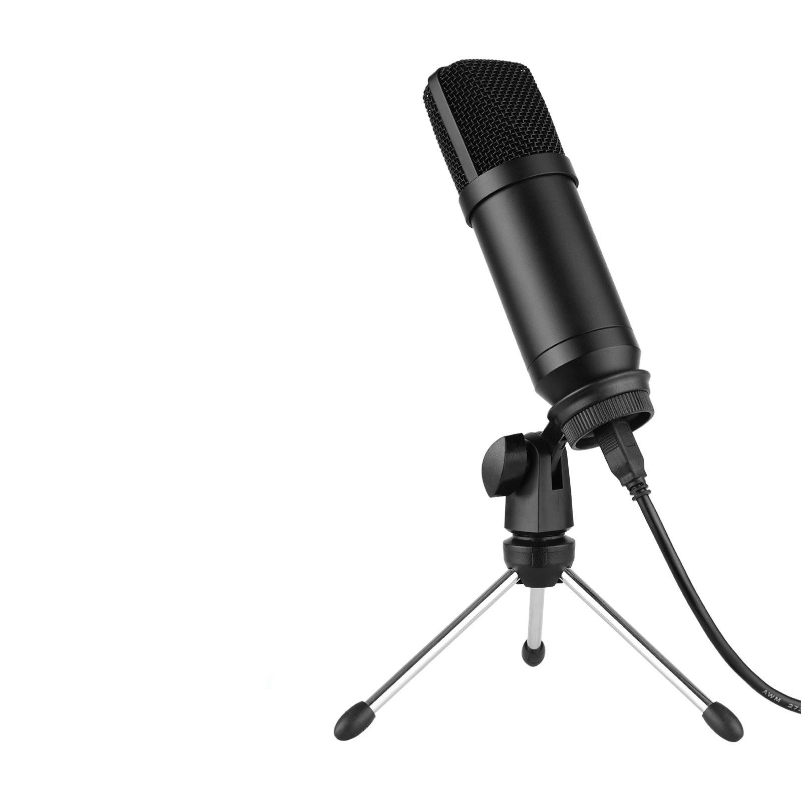 USB Condenser Microphone Set with Foldable Mic Tripod Power Cord Foam Wind Muff