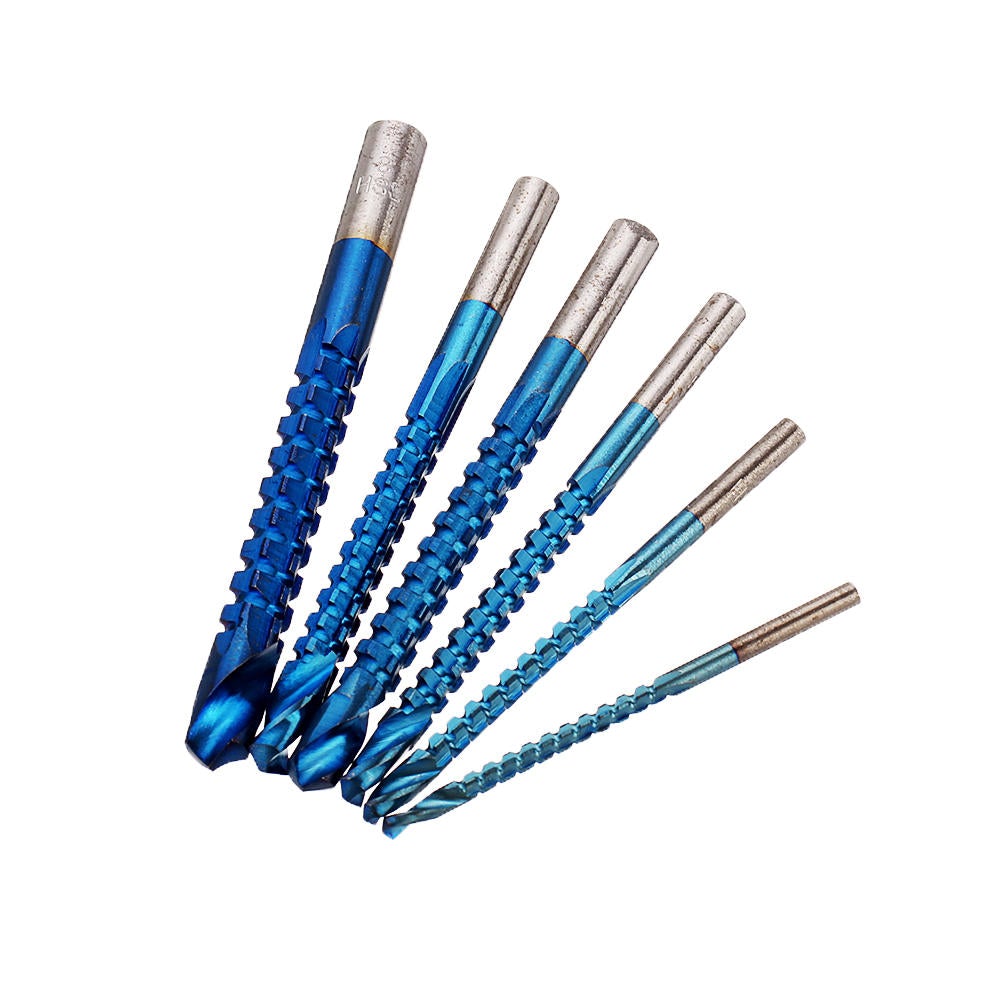 6Pcs 3-8mm Blue Nano Coated Grooving Drill HSS Drill Bit Plastic Metal Hole Grooving