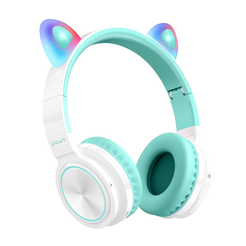Lucky Cat Bluetooth Wireless Headset LED Light TF Card Cute Cat Ear Girls Earphone Hi-Fi Stereo Bass Headphone With Mic