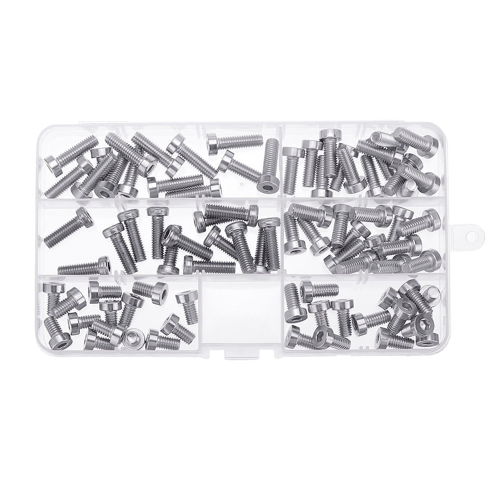 90Pcs M6 Hex Socket Thin Cap Head Low P rofile 304 Stainless Steel Screw Bolts Set 10-20mm