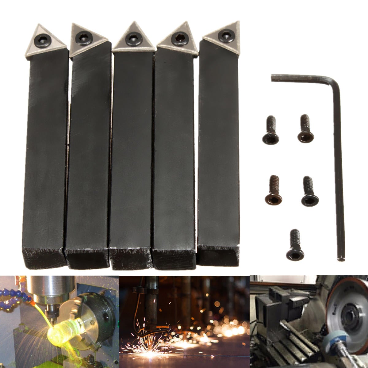 5pcs 3/8 Inch Shank Lathe Carbide Inserts with Turning Tool