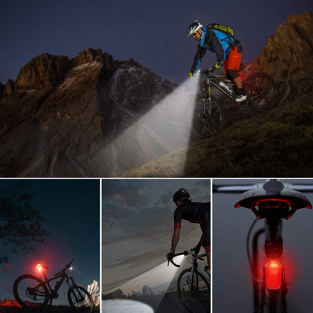 320LM Bike Light Headlight + 120LM Tail Light 3 Modes Adjustable Front Handlebar Lamp USB Charging Waterproof Flashlight