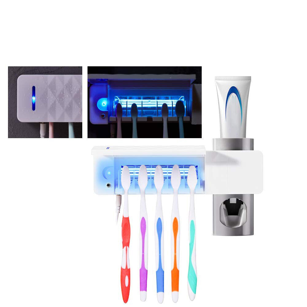 Wall Mounted Toothbrush Holder Sterilizer Toothpaste Dispenser