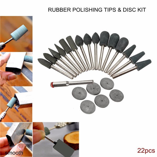 22pcs 3.1mm Shank Rubber Polishing Tips and Disc Kit for Rotary Tool