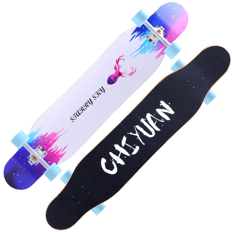118x23cm 7-layer Maple Longboard with Silent Bearing and Sandpaper Brush Street Dance Board with Flashing Wheel
