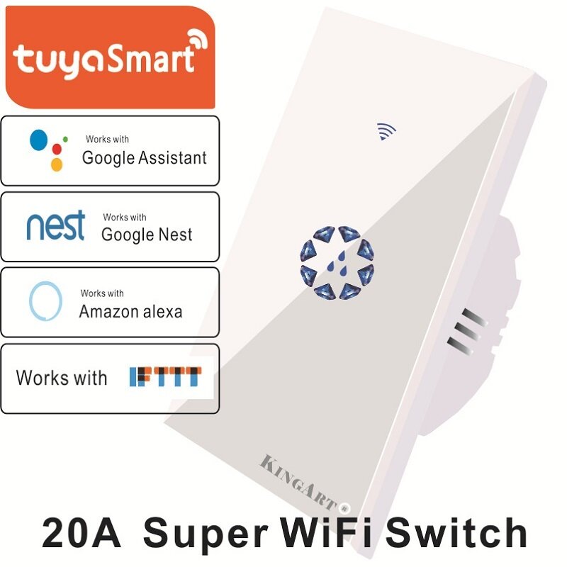 Smart WIFI Touch Wall Switch Panel EU Standard Remote 20A Control Works with Amazon Alexa Google Home
