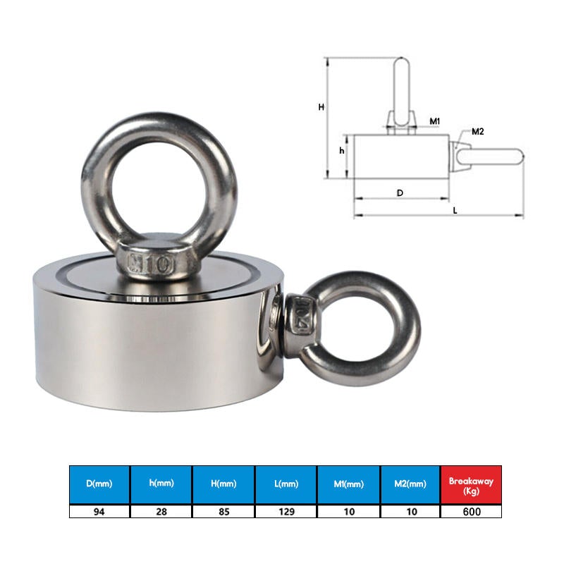 Double Side 94mm 600KG Neodymium Recovery Magnet With 10m Rope Salvage Tool Strong Recovery Fishing Kits