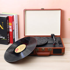Vinyl Turntable Record Player LP Disc 33/45/78 RPM Bluetooth Portable Leather Gramophone Phonograph Speaker 3.5mm Antique Retro