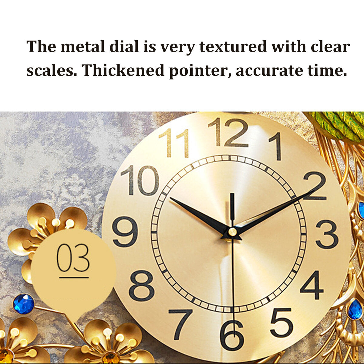 3D DIY Peacock Wall Clock Metal Modern Digital Home Office Bedroom Decoration
