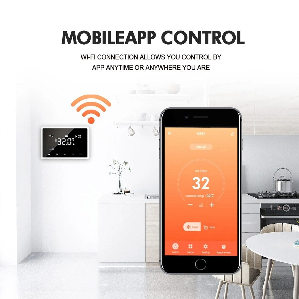 WiFi Smart LCD Touch Screen Floor Heating Wall Thermostat APP Remote Control Works with Alexa Google Home