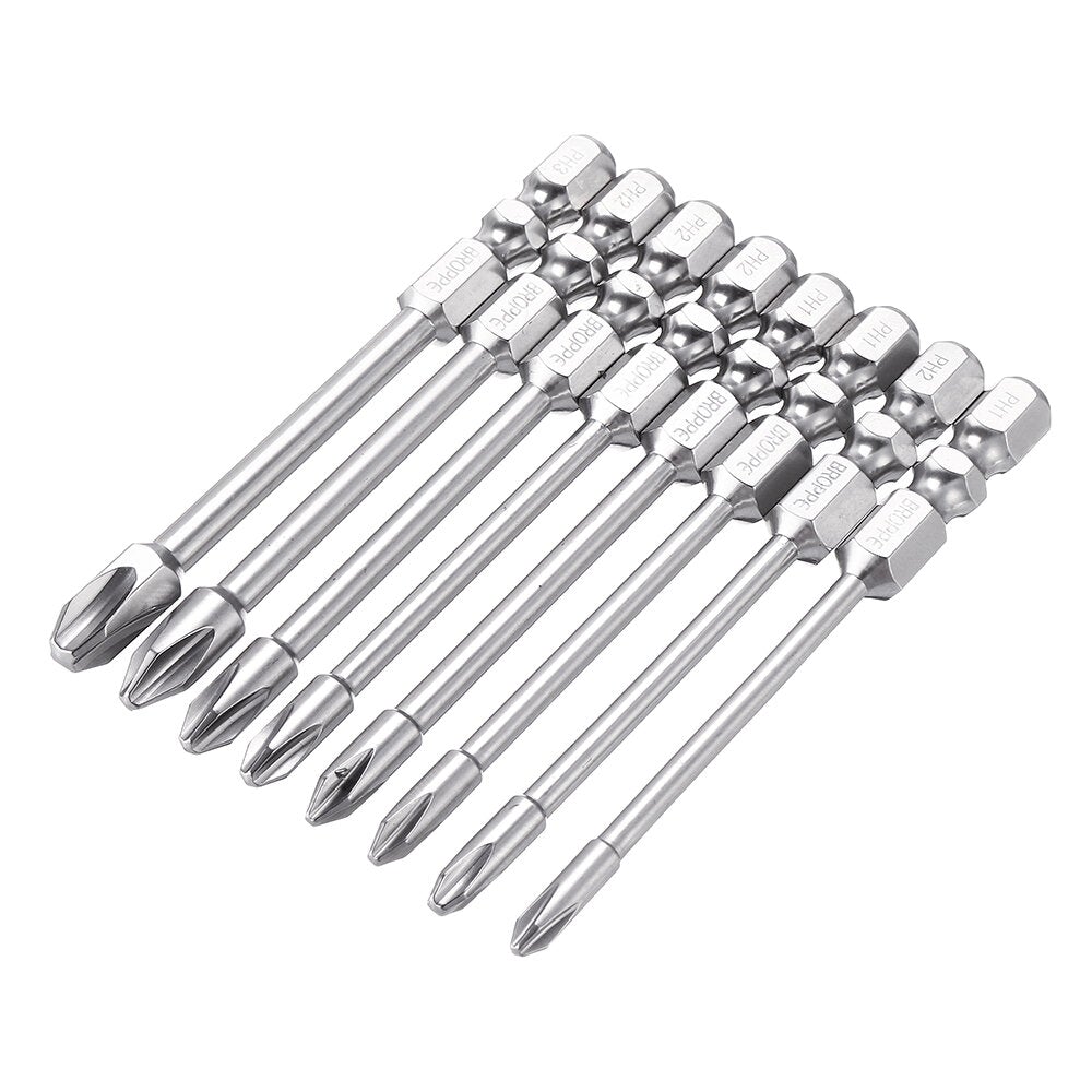 8Pcs 75mm/100mm Length Impact Phillips Screwdriver Bit High Torque Cross Screwdriver Bit S2 Strong Magnetic Screwdriver Bit