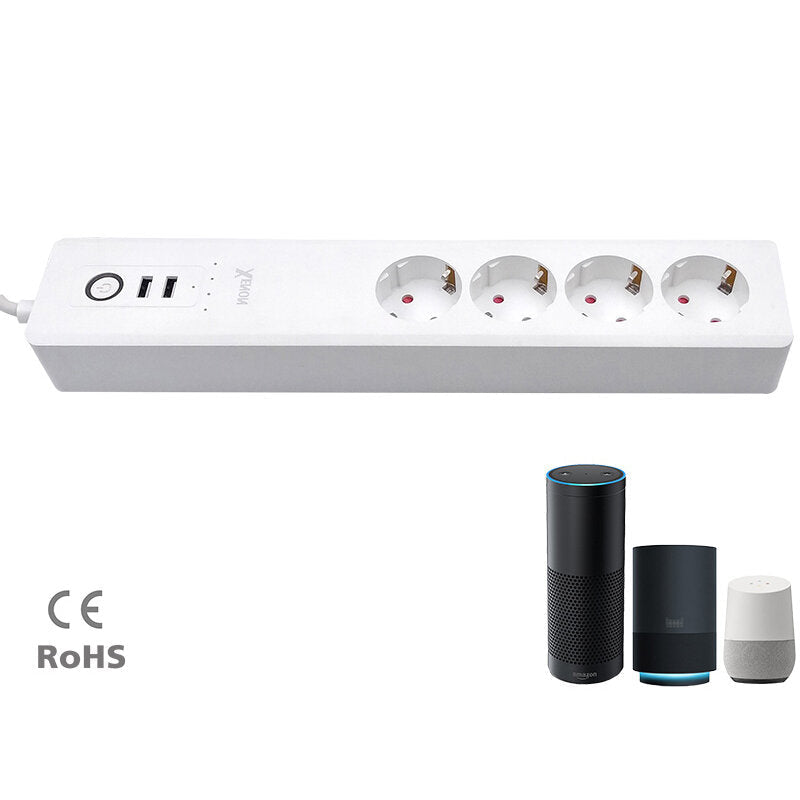 WiFi Smart Power Strip 16A Multiple Outlet Extension Cord with 2 * USB Ports / 4 * AC Outlets Remote Voice Control EU Plug Sockets