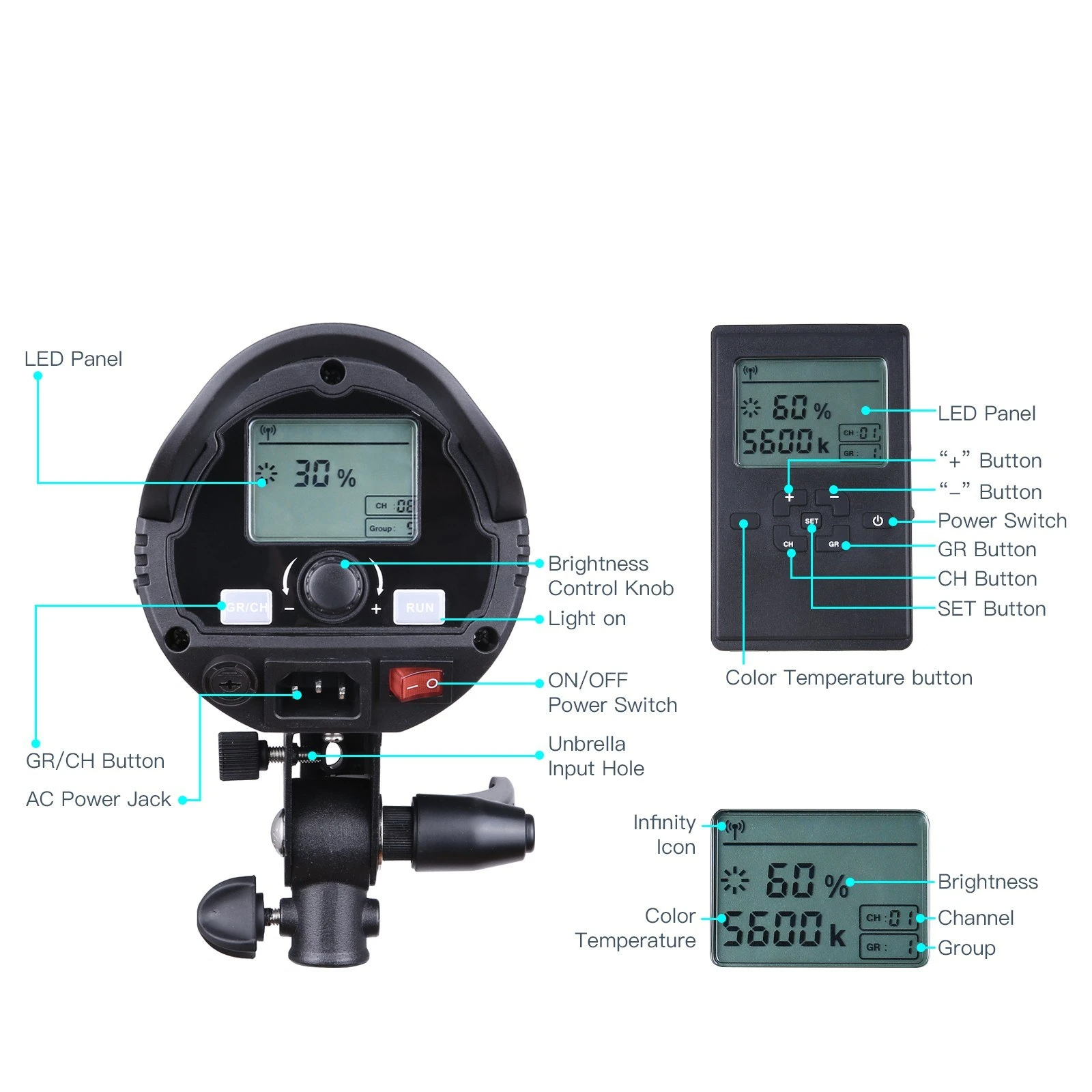 Studio Photography LED Flash Light Strobe