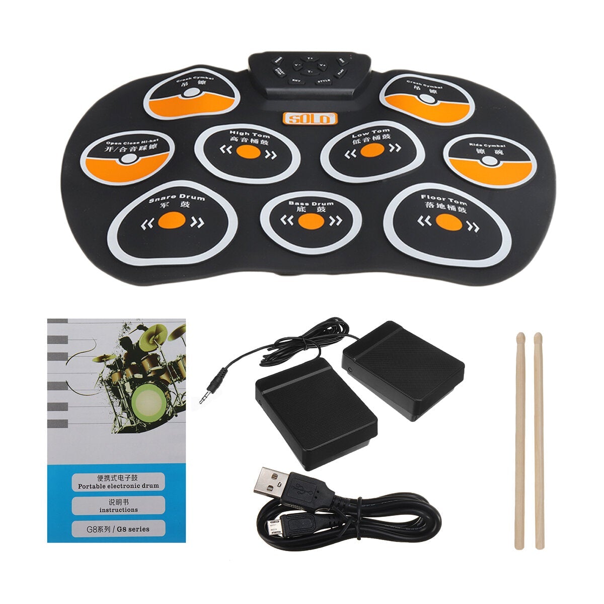 Desktop Drum Portable Silicone Hand Roll Electronic Children Beginner Practice Rhythm with Recording Percussion