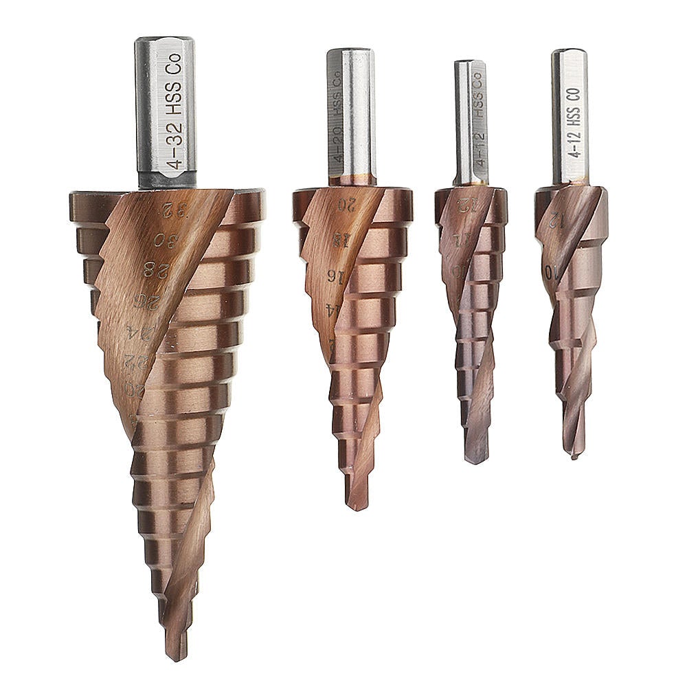 Cobalt Step Drill Bit Triangle Shank 4-12/4-20/4-32mm Spiral Flute Step Drill