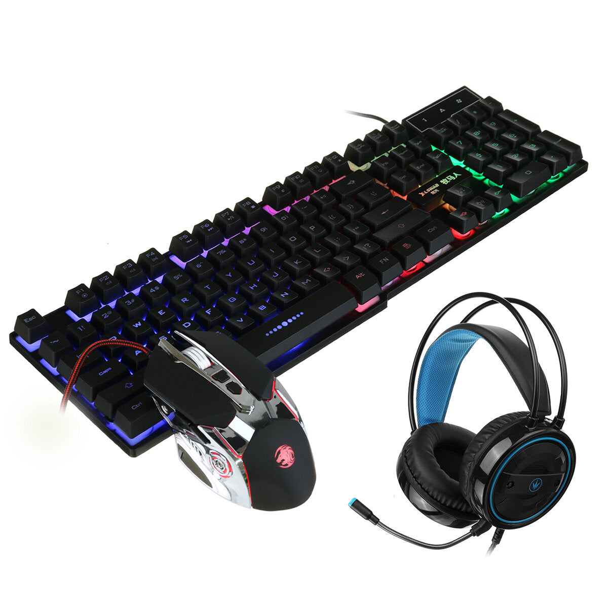 104-Key Waterproof Wired Mechanical Keyboard Headphones Mice Combo With Mic RGB Gaming Set