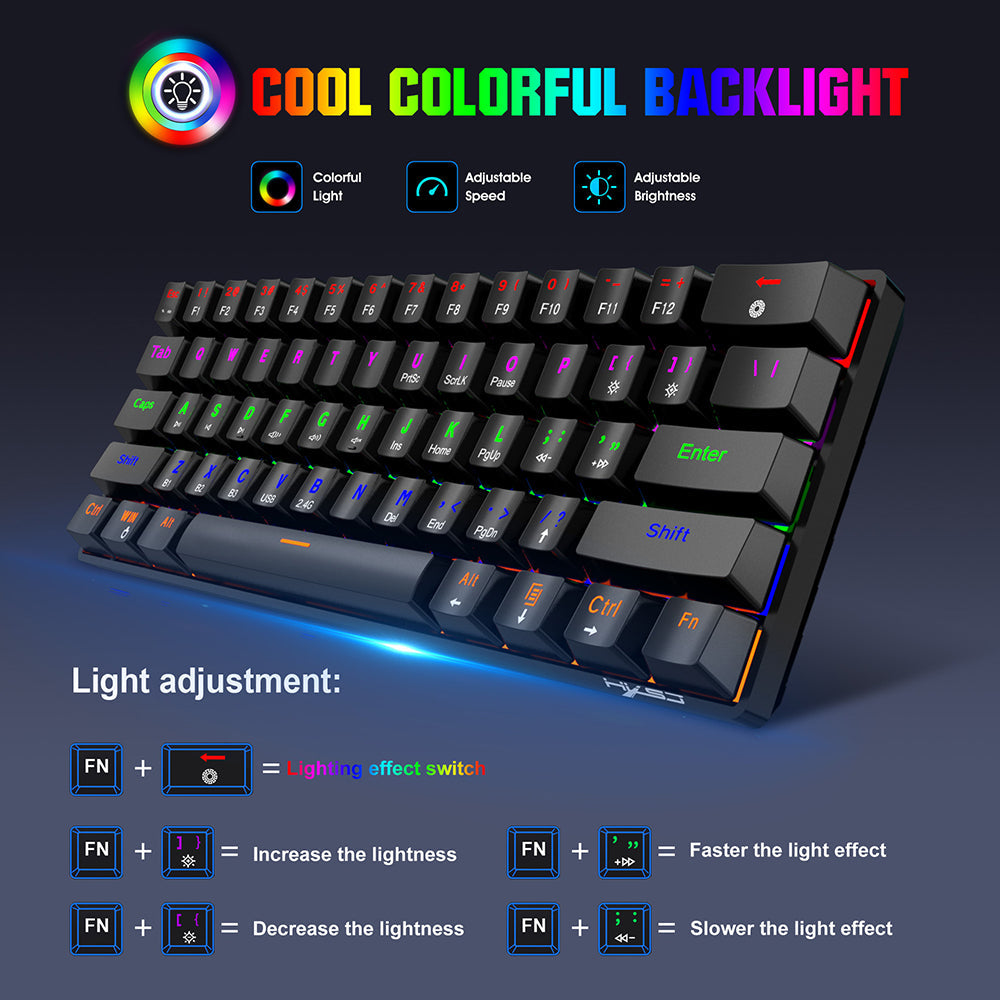 Mechanical Keyboard 61 Keys Triple Mode Wireless Bluetooth 5.0 2.4GHz Type-C Wired Blue Switch RGB Backlit Gaming Keyboard