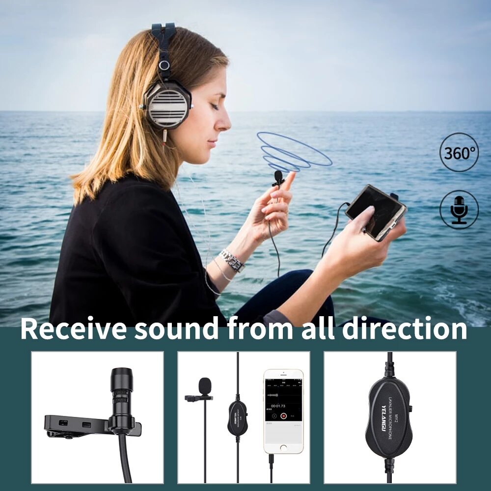 Professional Lavalier Microphone Portable Recording Omni-directional Condenser Interview Mic with 6.5mm Adapter for Smartphone DSLR Camera