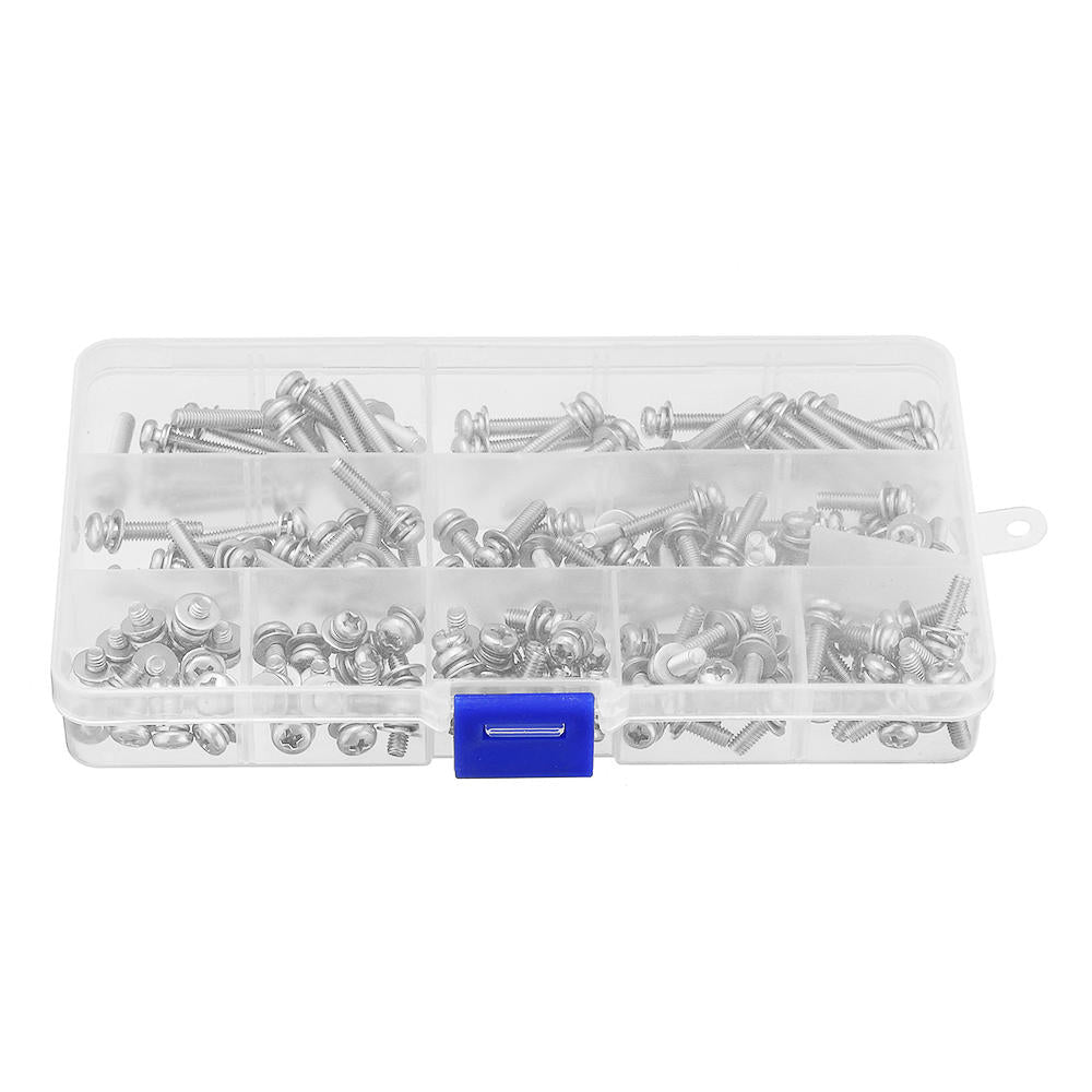 M4SP3 150Pcs M4 Stainless Steel 6-30mm Phillips Pan Head Machine Screw Washer Bolt Asortment