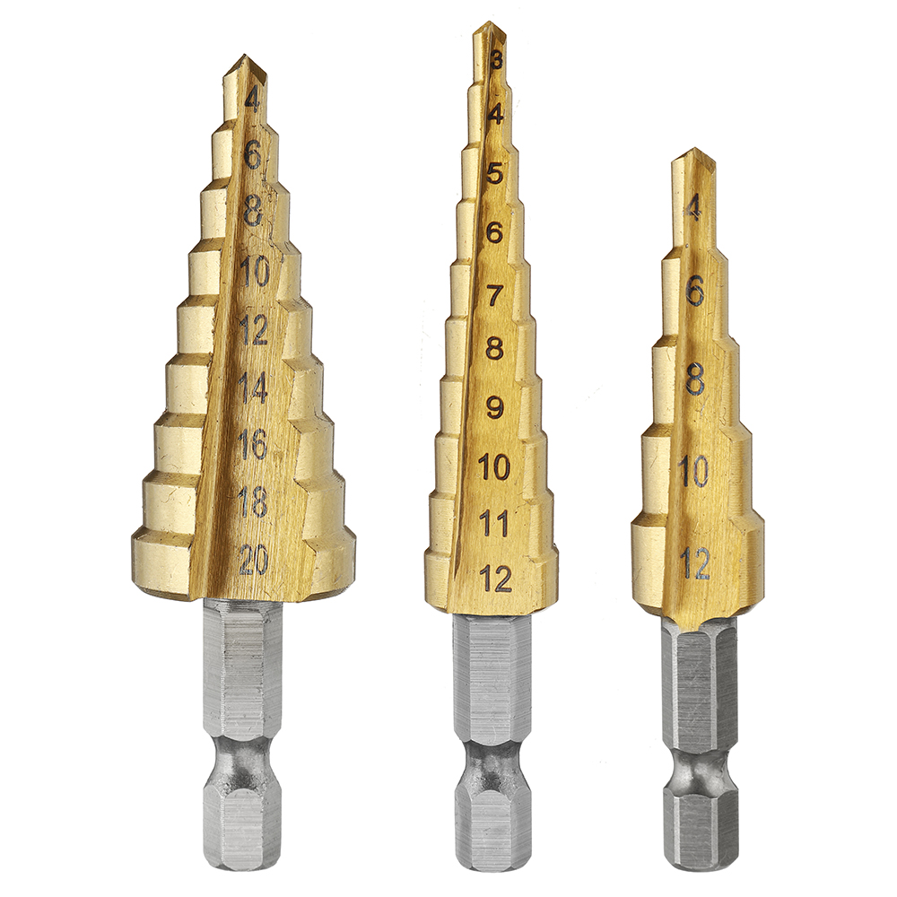 10pcs Step Drill Bit Set 1/4 Inch Hex Shank 5 Flute Countersink with Automatic Center Punch