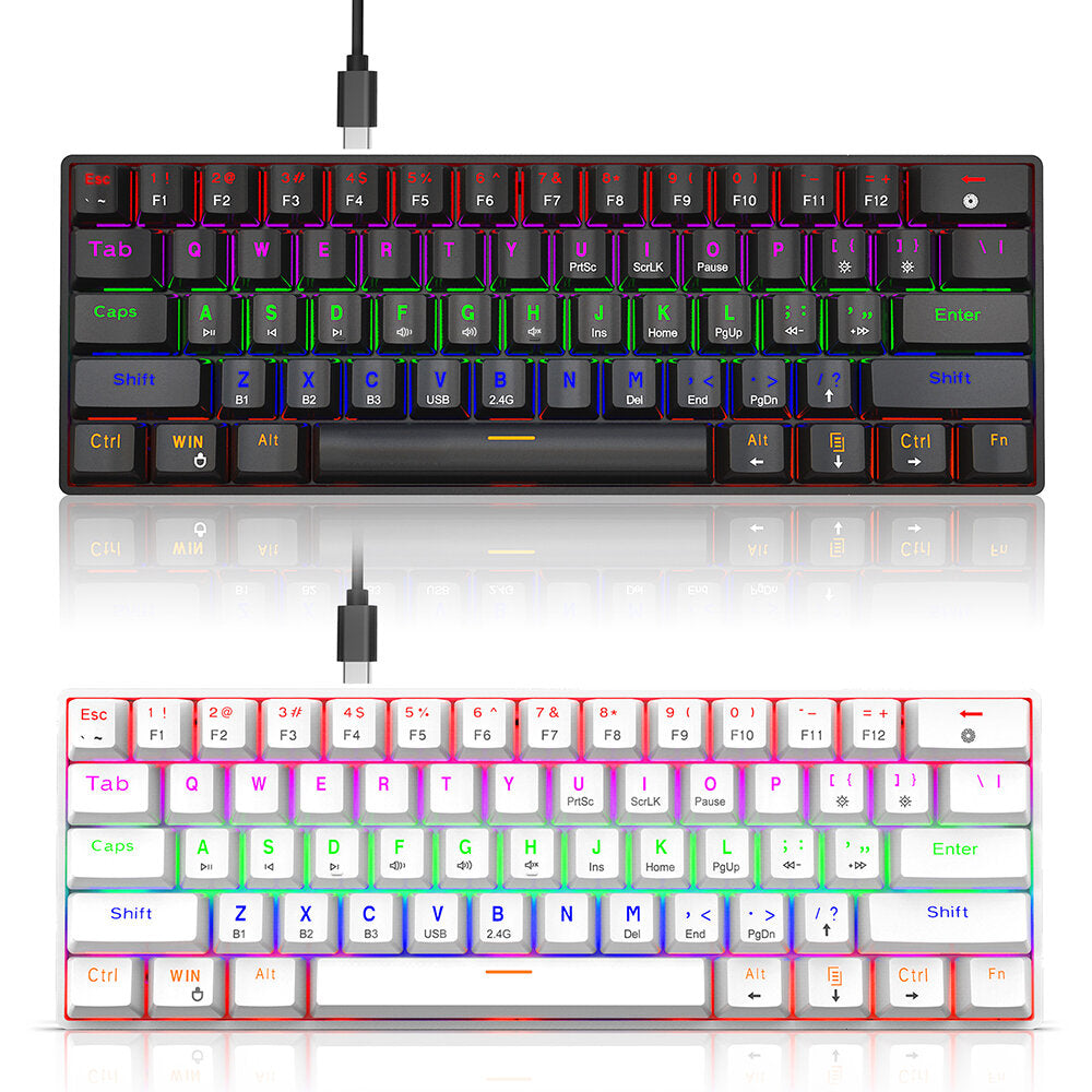 Mechanical Keyboard 61 Keys Triple Mode Wireless Bluetooth 5.0 2.4GHz Type-C Wired Blue Switch RGB Backlit Gaming Keyboard