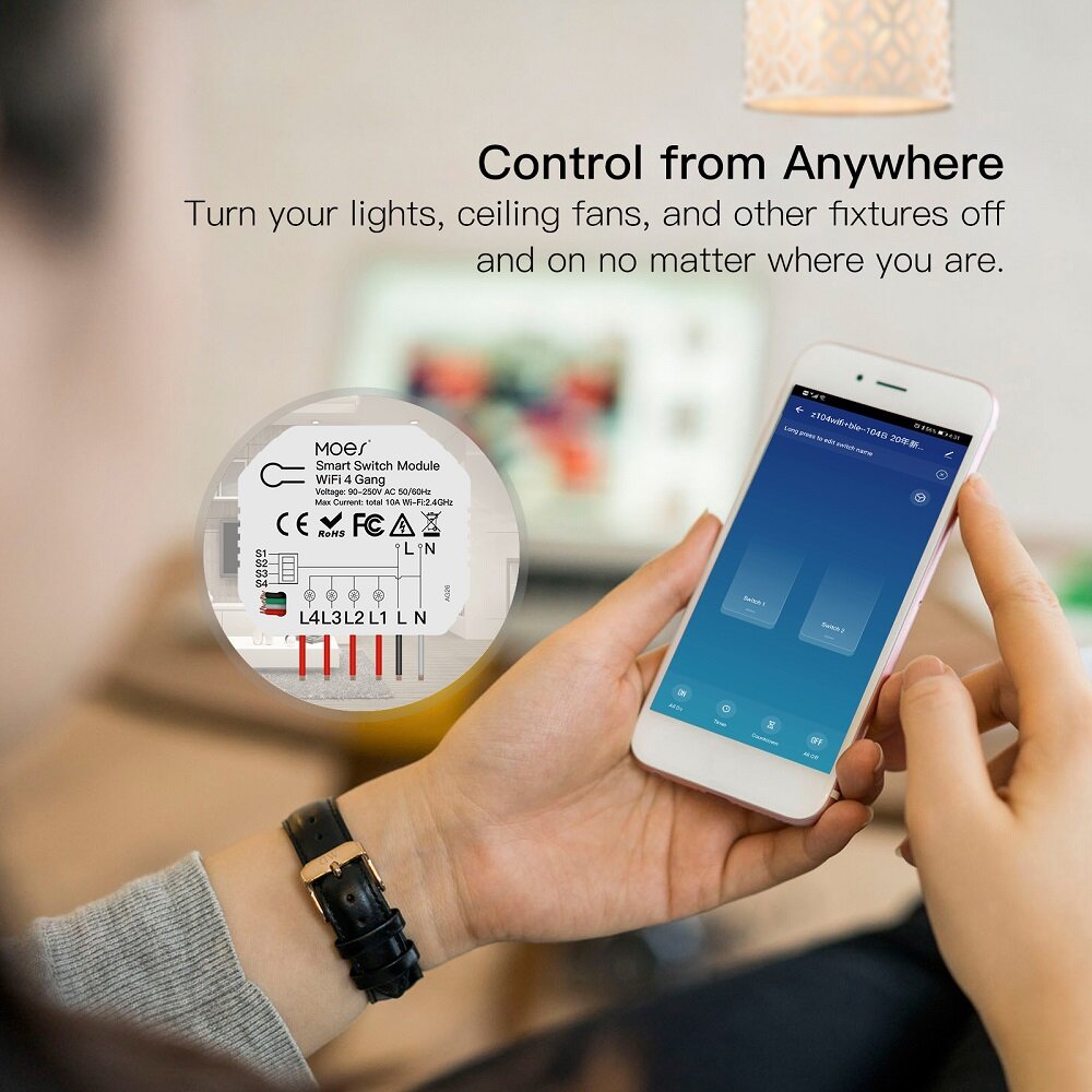 WiFi Smart Light Switch 1/2 Way Wireless Module App Remote Timer Switch On-off Device Works with Alexa Google Home
