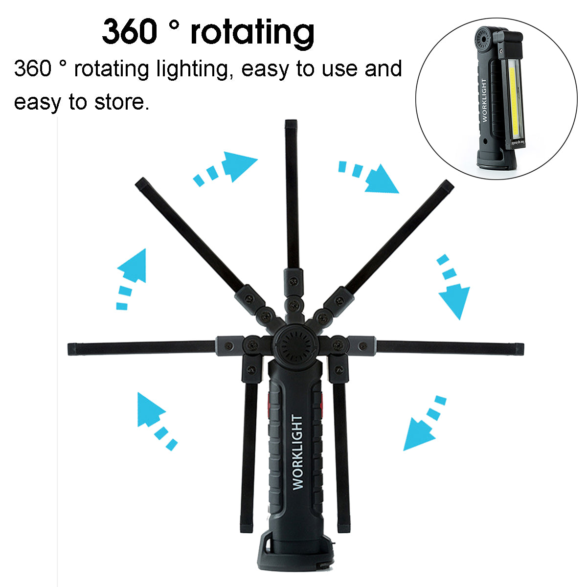 360° Rotatable COB+LED Work Light USB Torch Flashlight Outdoor Camping Emergency Lantern