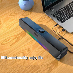 Soundbar Bluetooth 5.0 Speaker RGB Light Hi-Fi Stereo Sound Home Desktop Speaker Subwoofer USB Power Supply