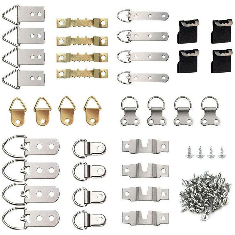 96Pcs Photo Frame Hanging Hooks Kit 9 Models Picture Hanger Hooks with Screws for Office Family Photo Picture Painting Hanging